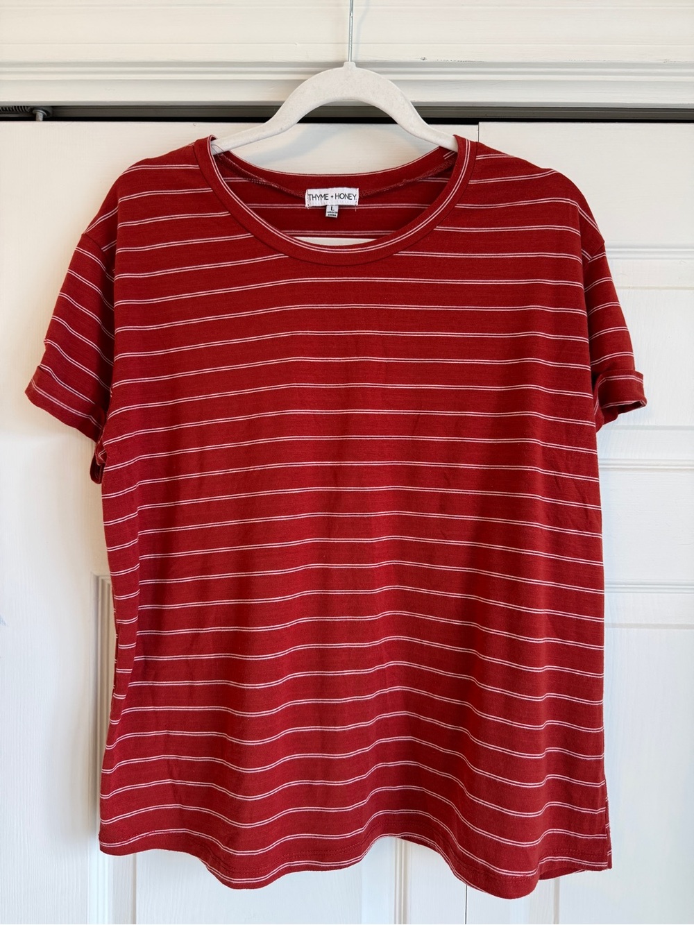 Thyme + Honey Rust Orange Striped Crewneck Tee